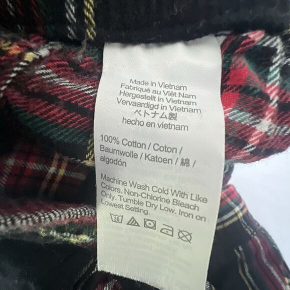 J crew Flannel Pajama Set Mens large Plaid Cotton Black red PJ button up holiday - Picture 10 of 16